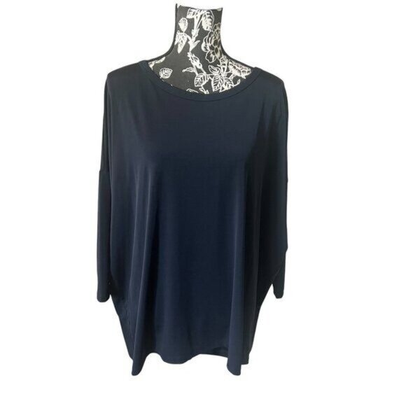 Chico's Travelers Size 3 Women's Wedge Top Navy Blue Stretchy NWT - Picture 1 of 7